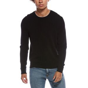 Amicale Cashmere Mens Brioche Two-Tone Cashmere Crewneck Sweater, Black